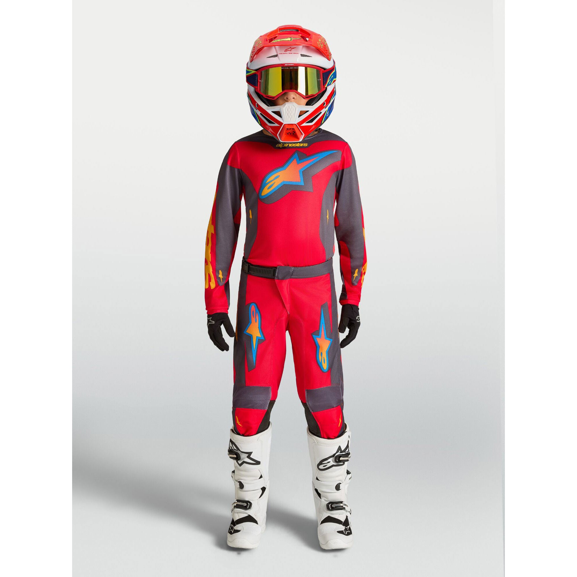Alpinestars Youth Fluid HUNT MX Gear Set (Fire Red/Graystone/Hot Coral)