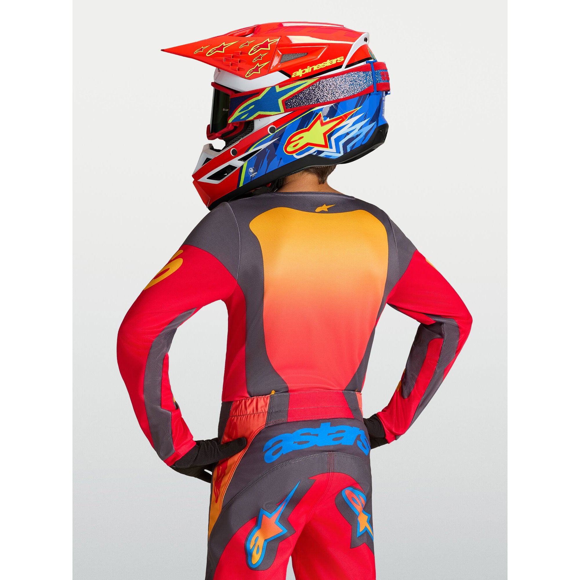 Alpinestars Youth Fluid HUNT MX Gear Set (Fire Red/Graystone/Hot Coral)