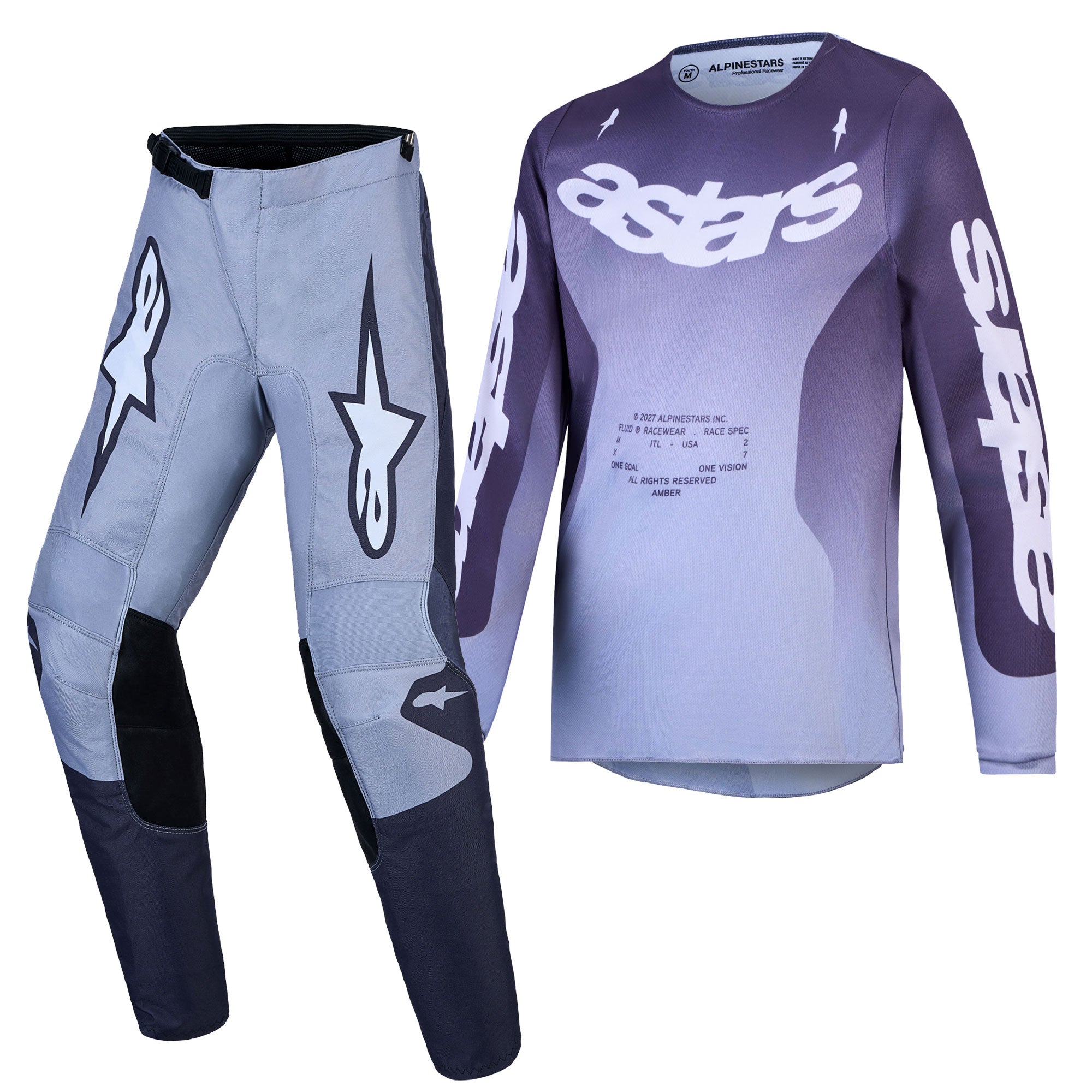 Alpinestars Youth Fluid AMBER MX Gear Set (Graystone/Cold Grey/Light Lilac)