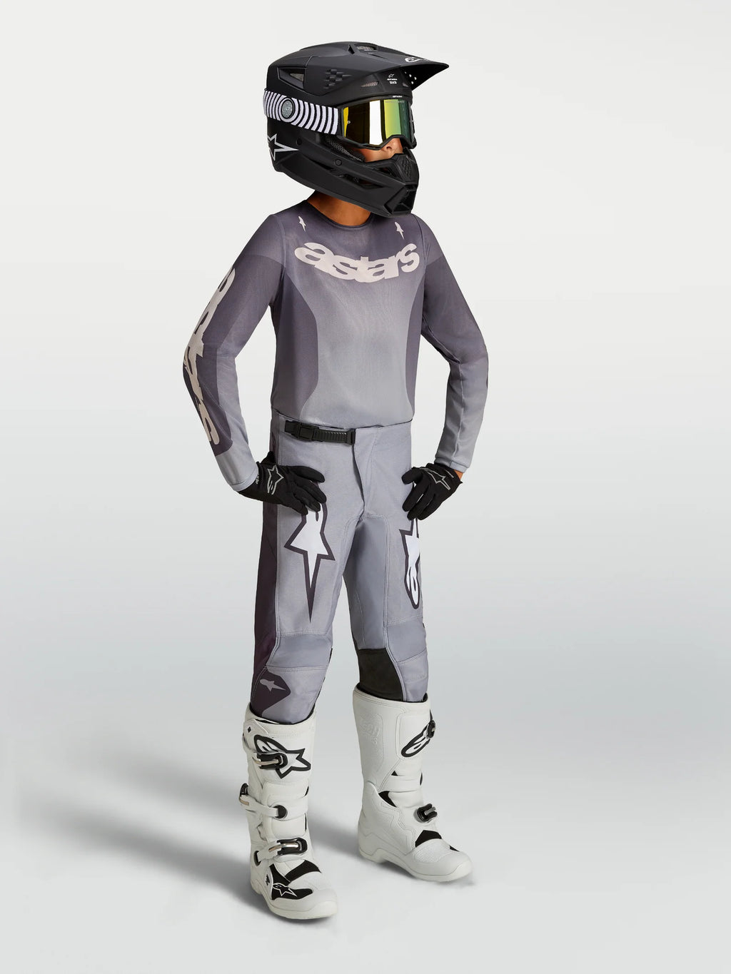 Alpinestars Youth Fluid AMBER MX Gear Set (Graystone/Cold Grey/Light Lilac)