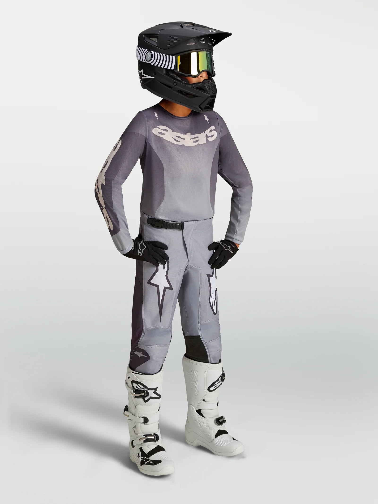 Alpinestars Youth Fluid AMBER MX Gear Set (Graystone/Cold Grey/Light Lilac)