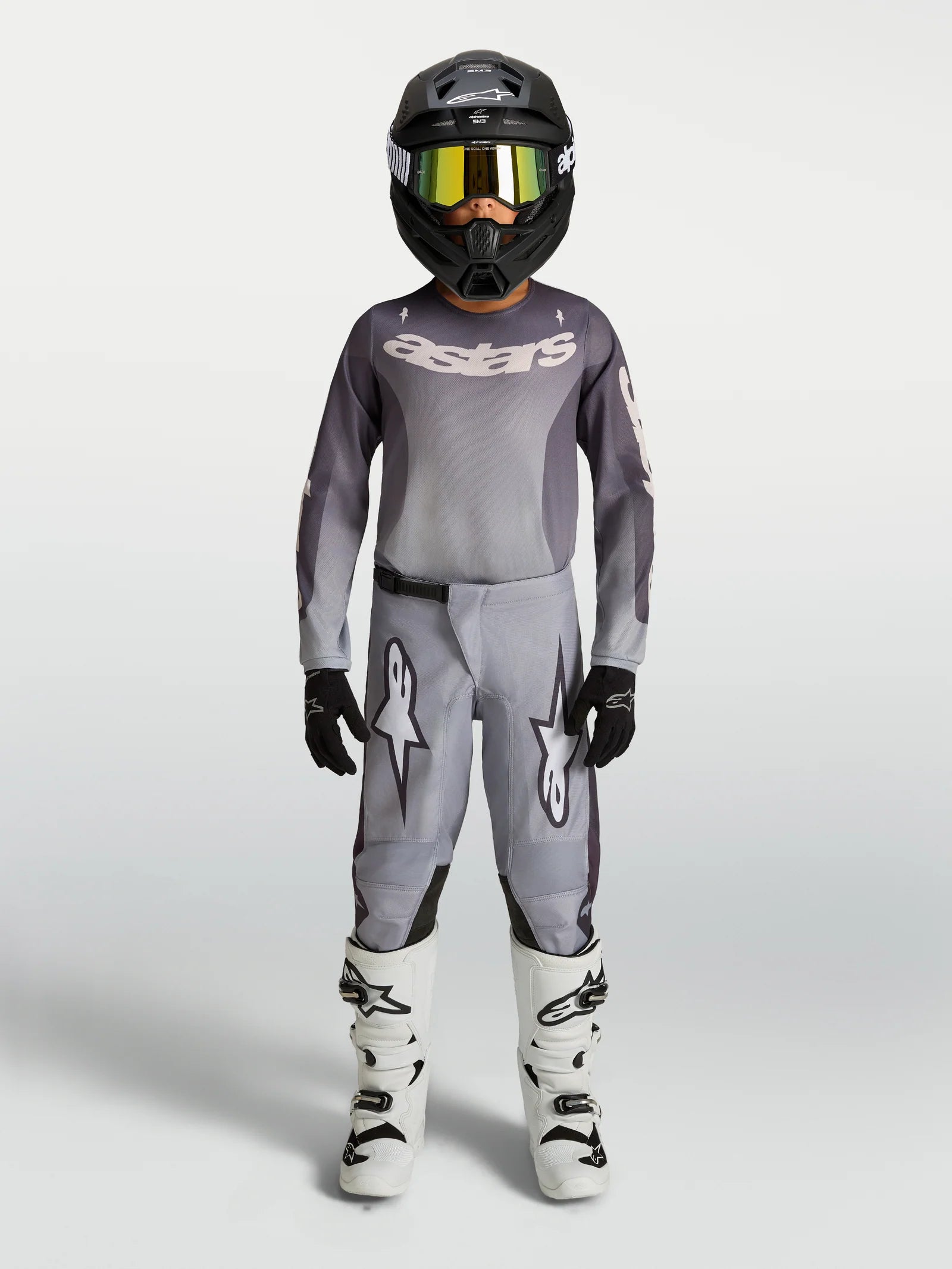 Alpinestars Youth Fluid AMBER MX Gear Set (Graystone/Cold Grey/Light Lilac)