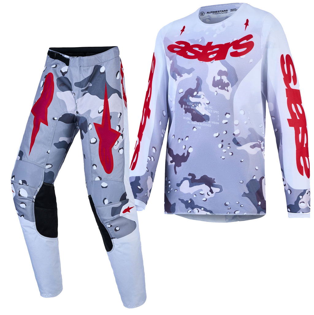Alpinestars Youth Fluid LONE MX Gear Set (Grey Camo/White/Fire Red)