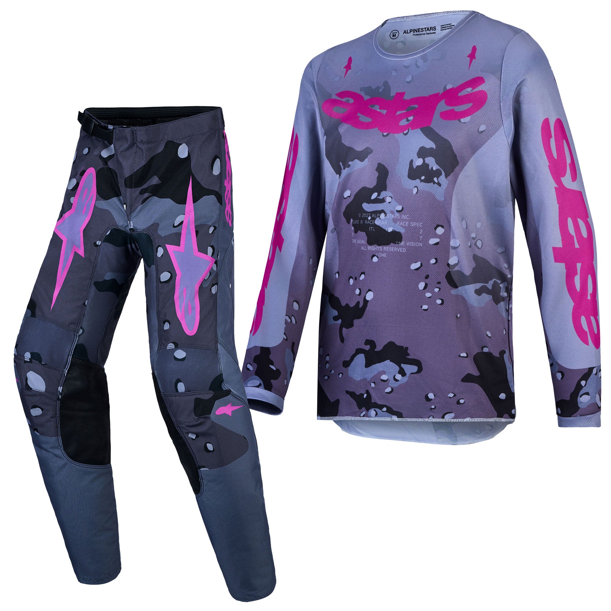 Alpinestars Youth Fluid LONE MX Gear Set (Grey Camo/Purple)