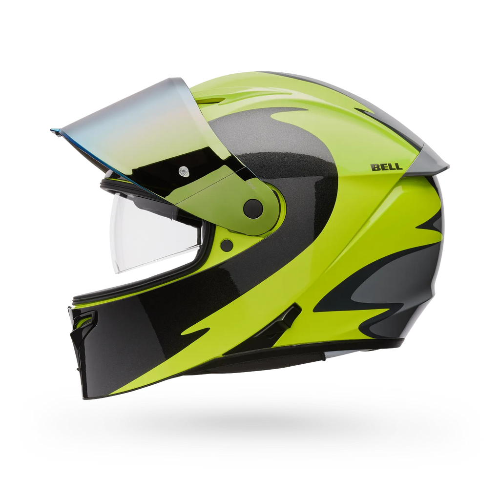BELL Lithium MIPS Plus FLUID Motorcycle Helmet (Yellow Fluo/Black/Grey) Clear & Mirror Gold Visor