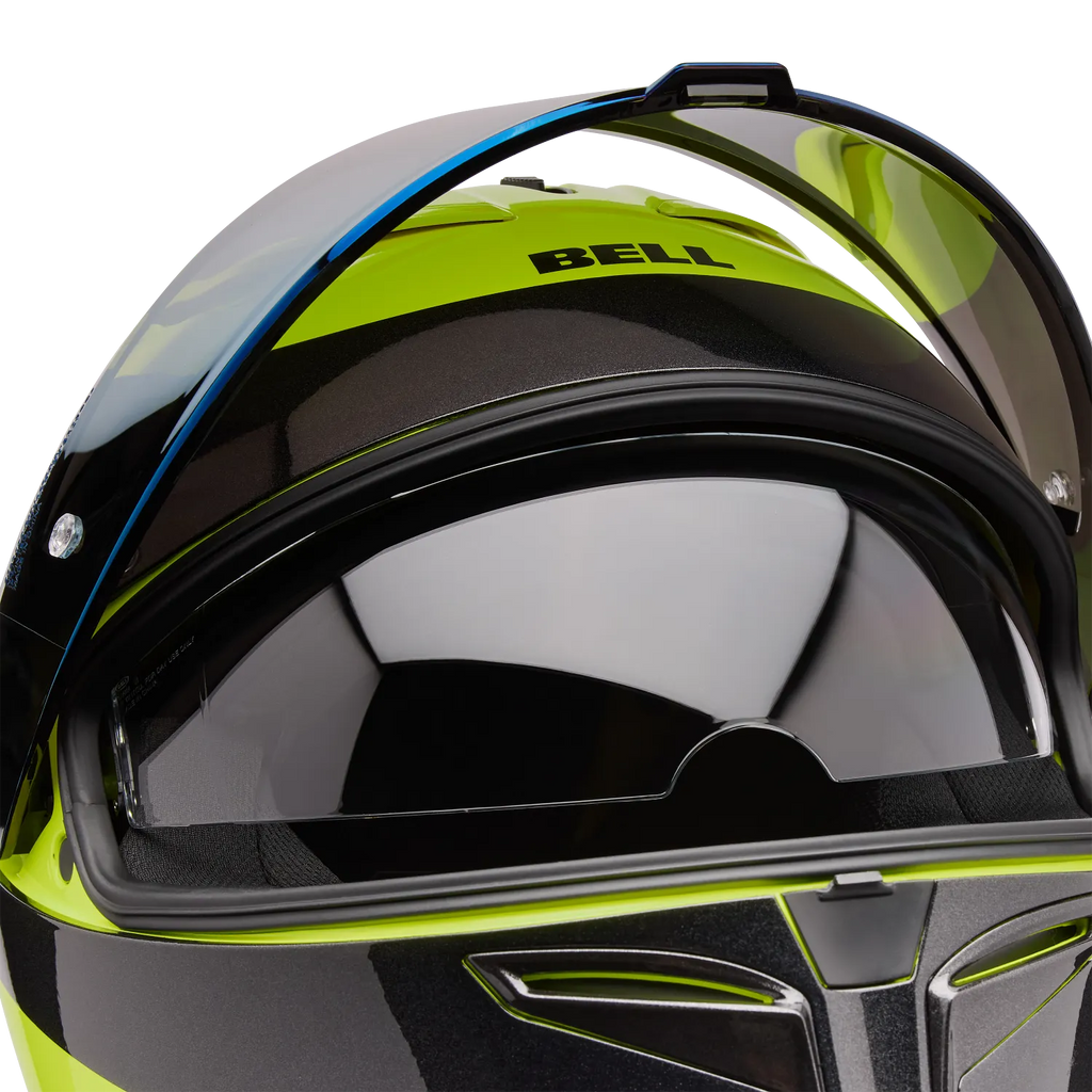 BELL Lithium MIPS Plus FLUID Motorcycle Helmet (Yellow Fluo/Black/Grey) Clear & Mirror Gold Visor
