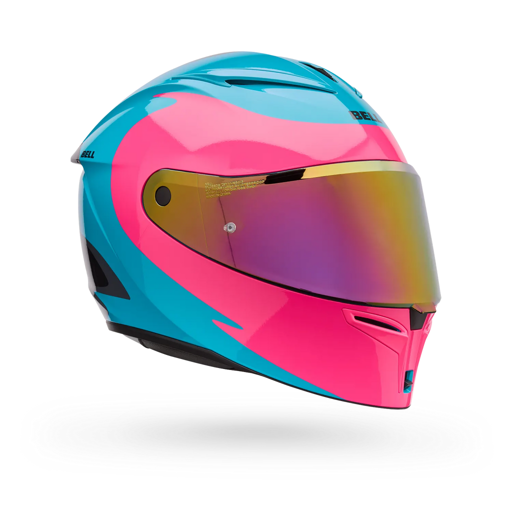 BELL Lithium MIPS Plus FLUID Motorcycle Helmet (Teal/Black/pink) Clear & Mirror Pink Visor