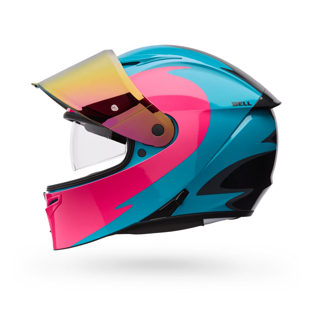 BELL Lithium MIPS Plus FLUID Motorcycle Helmet (Teal/Black/pink) Clear & Mirror Pink Visor