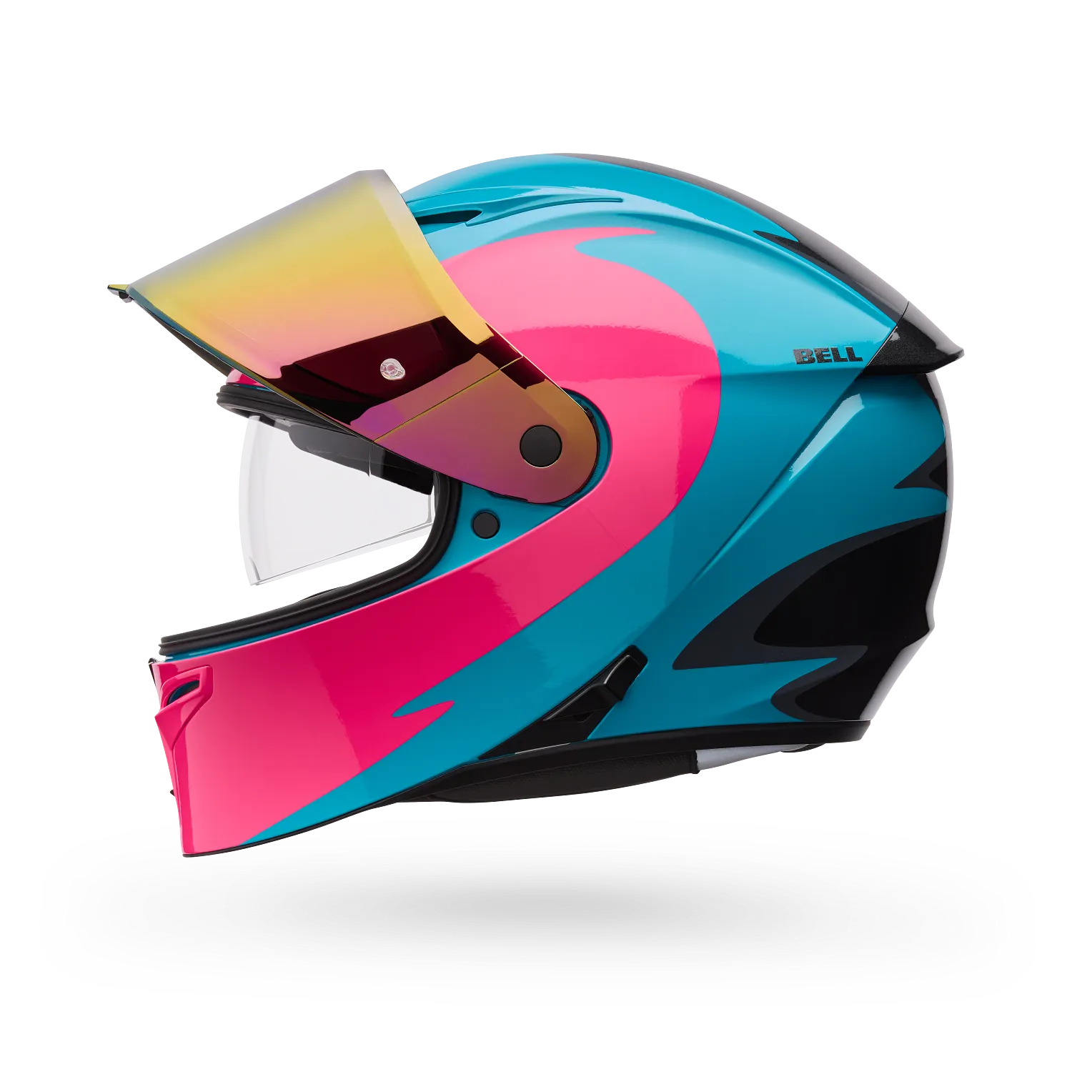 BELL Lithium MIPS Plus FLUID Motorcycle Helmet (Teal/Black/pink) Clear & Mirror Pink Visor