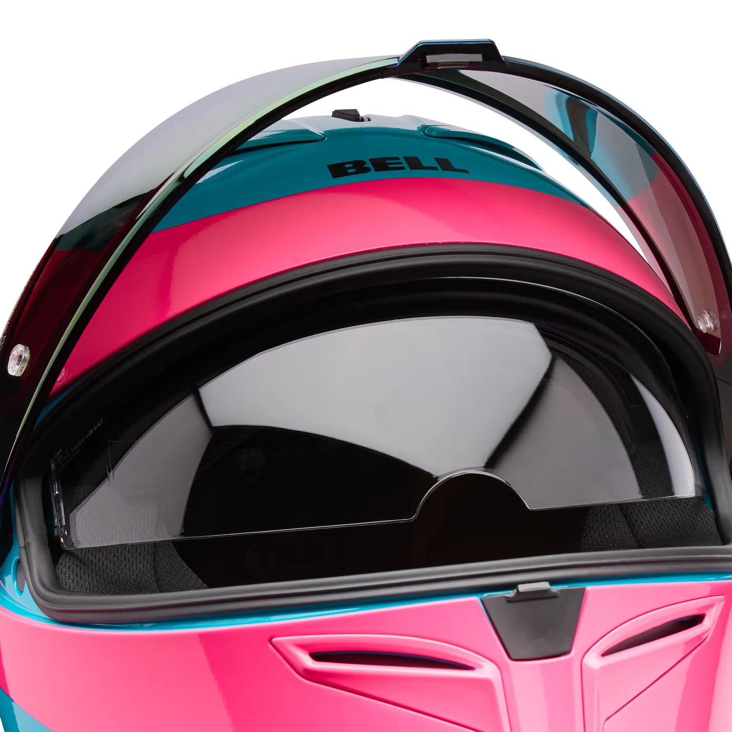 BELL Lithium MIPS Plus FLUID Motorcycle Helmet (Teal/Black/pink) Clear & Mirror Pink Visor