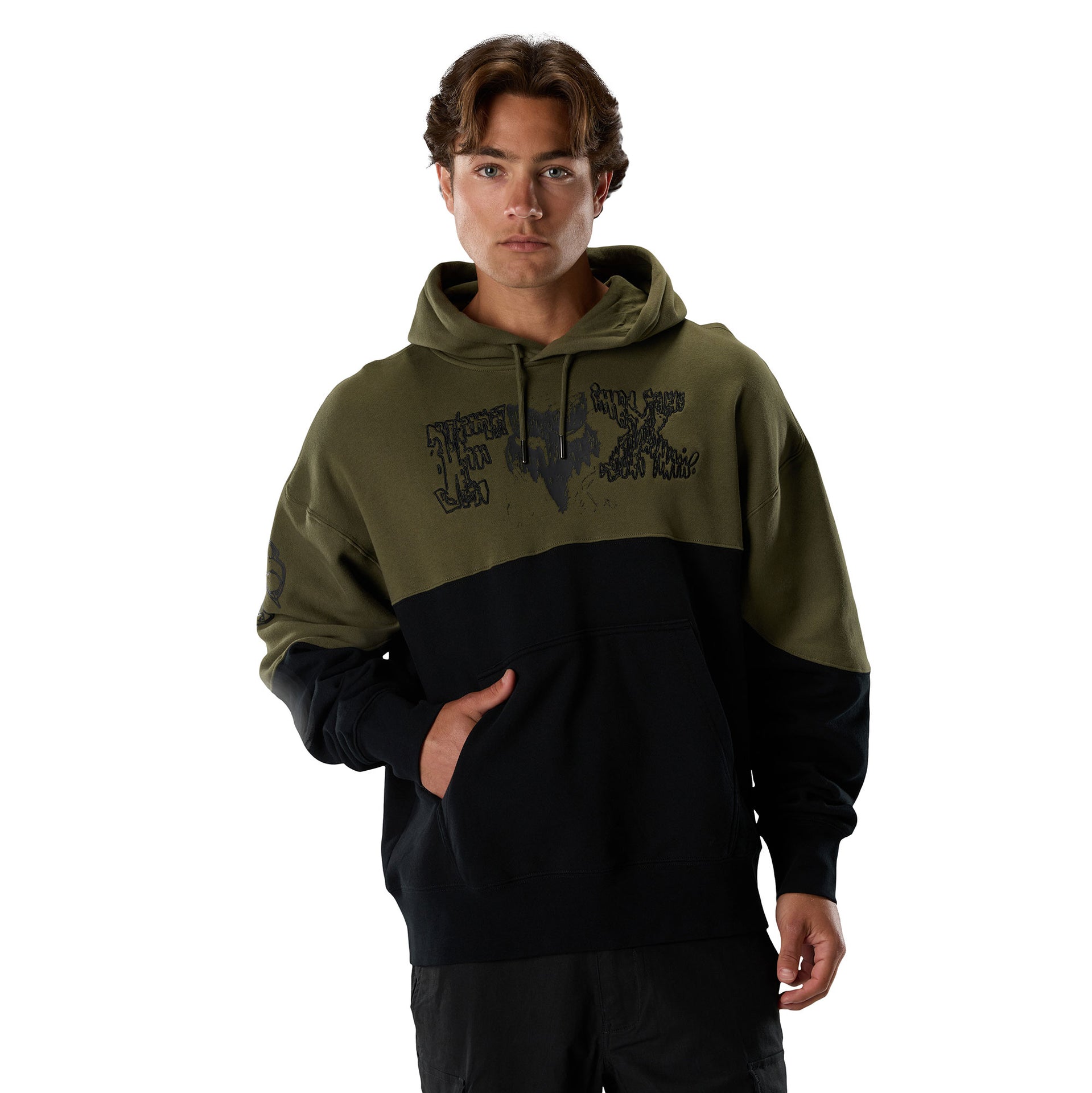 FOX Racing Mens Hoodie - ABYSS Fleece Pullover (Olive Green/Black)