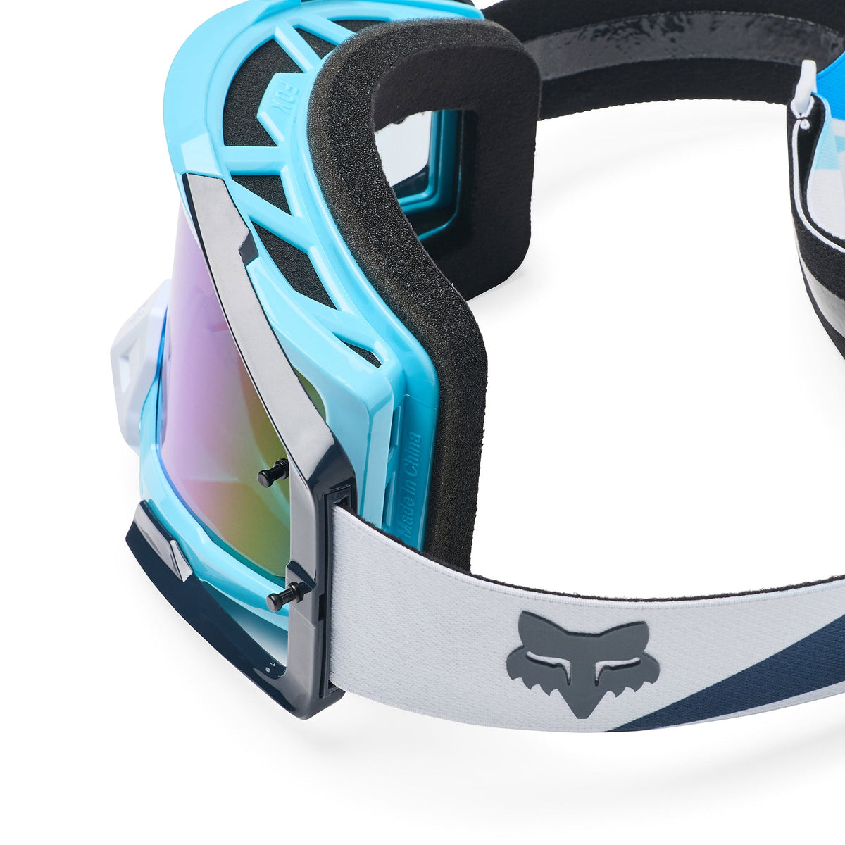 FOX Racing AIRSPACE V3 FOUNDRY MX Goggles (Sky Blue/White) Mirror Blue Lens
