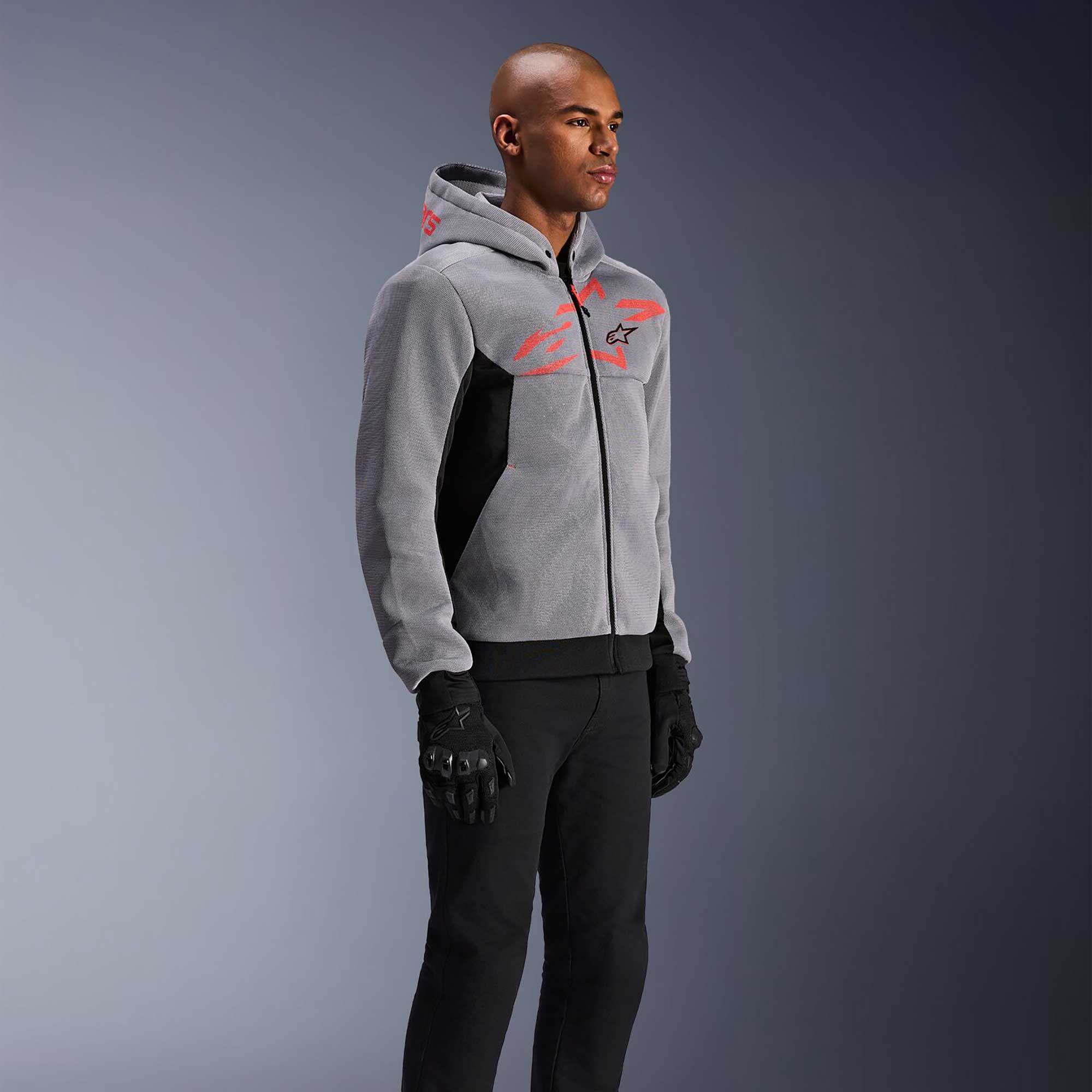 Alpinestars Chrome SUPERAIR Motorcycle Riding Hoodie (Black/Mid Grey/Red Fluo)