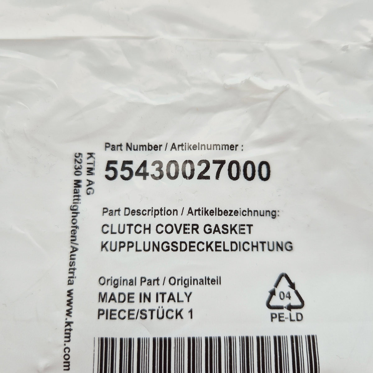 KTM Genuine Part - Clutch Cover Gasket - KTM SX250 17-22, EXC 250/300 17-23, Husqvarna TC/TE 250/300 17-22, Gas Gas MC/EC/EX 250/300 21-22  - K55430027000