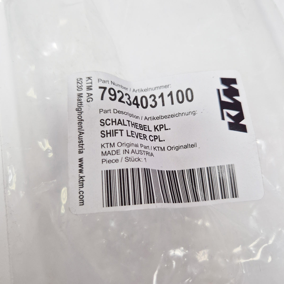KTM Genuine Part - Gear Lever - KTM SXF250 11-12 & 16-27, SXF350 16-27, SXF450 13-15 & 23-27, EXCF250 12-27, EXCF350 11-27, EXCF450 08-16, EXCF500 12-16, Husqvarna FC250/350 16-27, FC450 14-15 & 23-27, FE250/350 14-27, Gas Gas 4T 21-27 - K79234031100