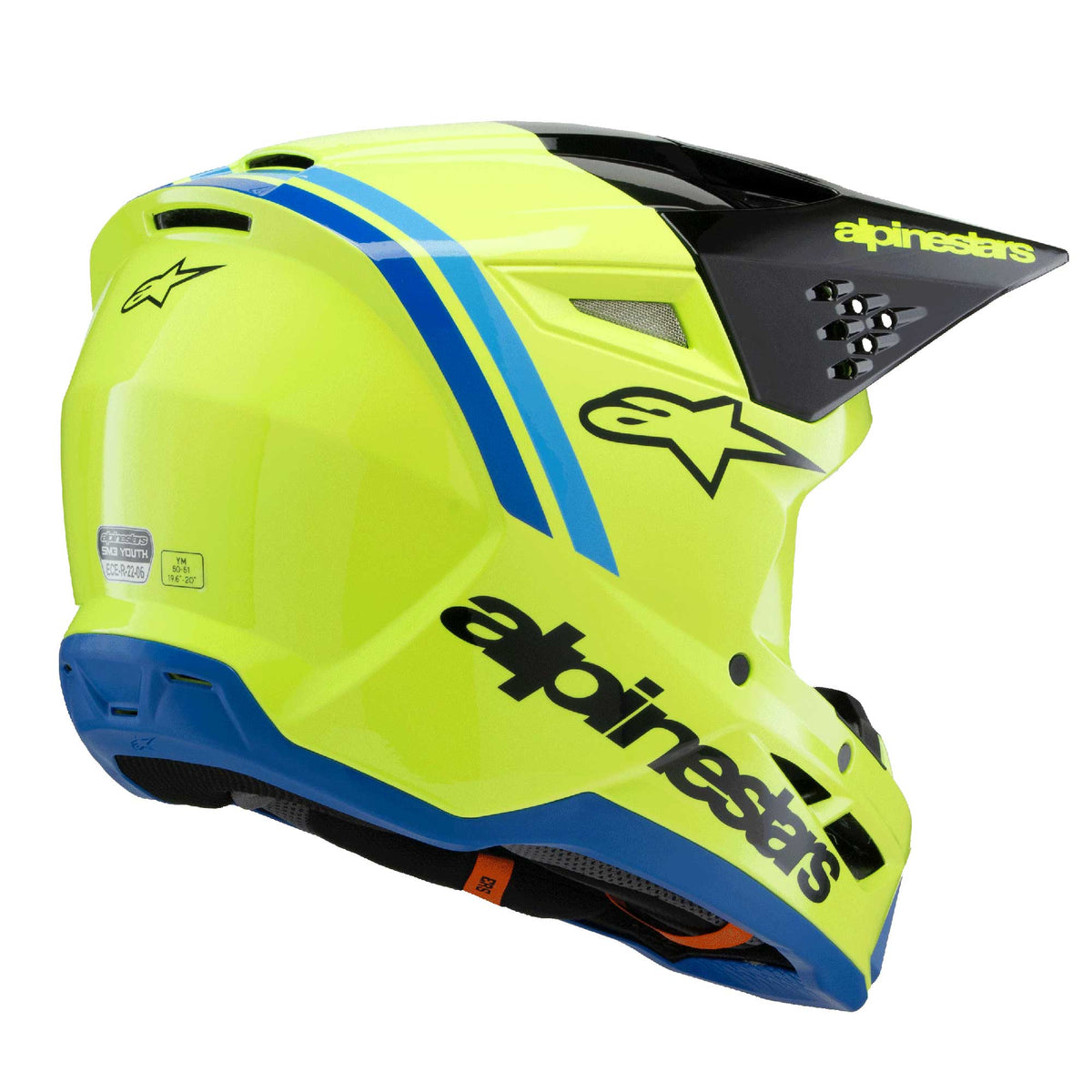Alpinestars Youth S-M3 Radium Helmet (Yellow Fluo/Black/Blue Gloss)