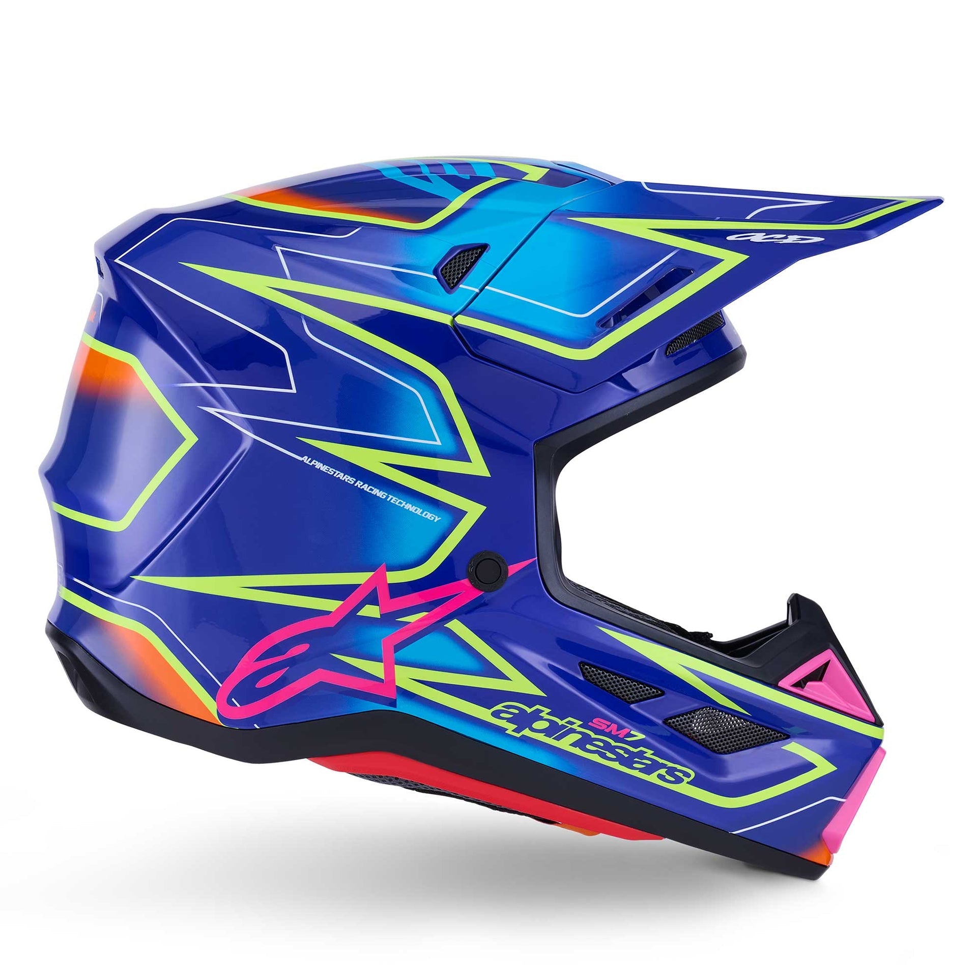 Alpinestars S-M7 CAST MX | Enduro Helmet (Blue/Pink/Yellow Fluo Gloss)