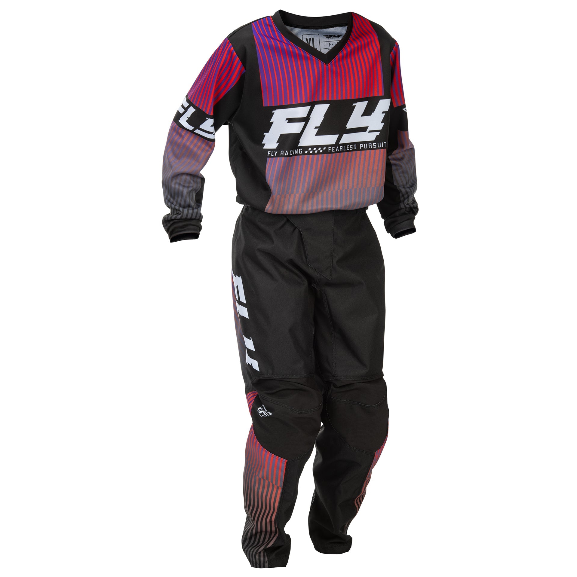 FLY Youth MX Jersey & Pant Kit Deal - F-16 (Black/Red/Purple) YL/Y26"