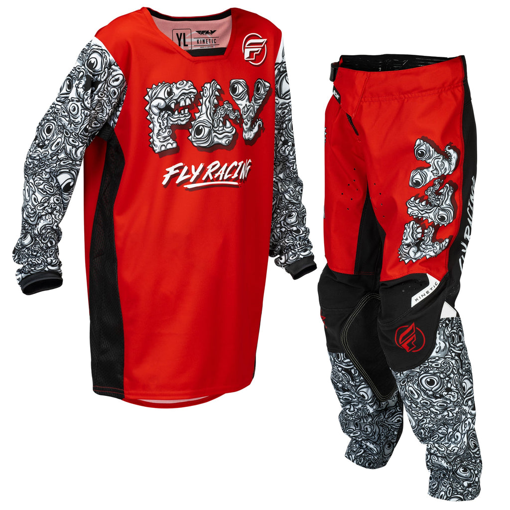 FLY Youth MX Jersey & Pant Kit Deal - Kinetic MUTANT (Red/White/Black) YL/Y26"