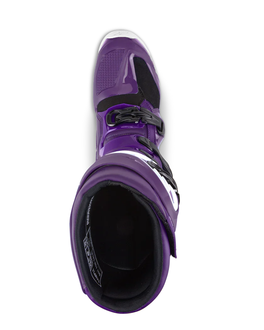 Purple boot with black accents on a white background