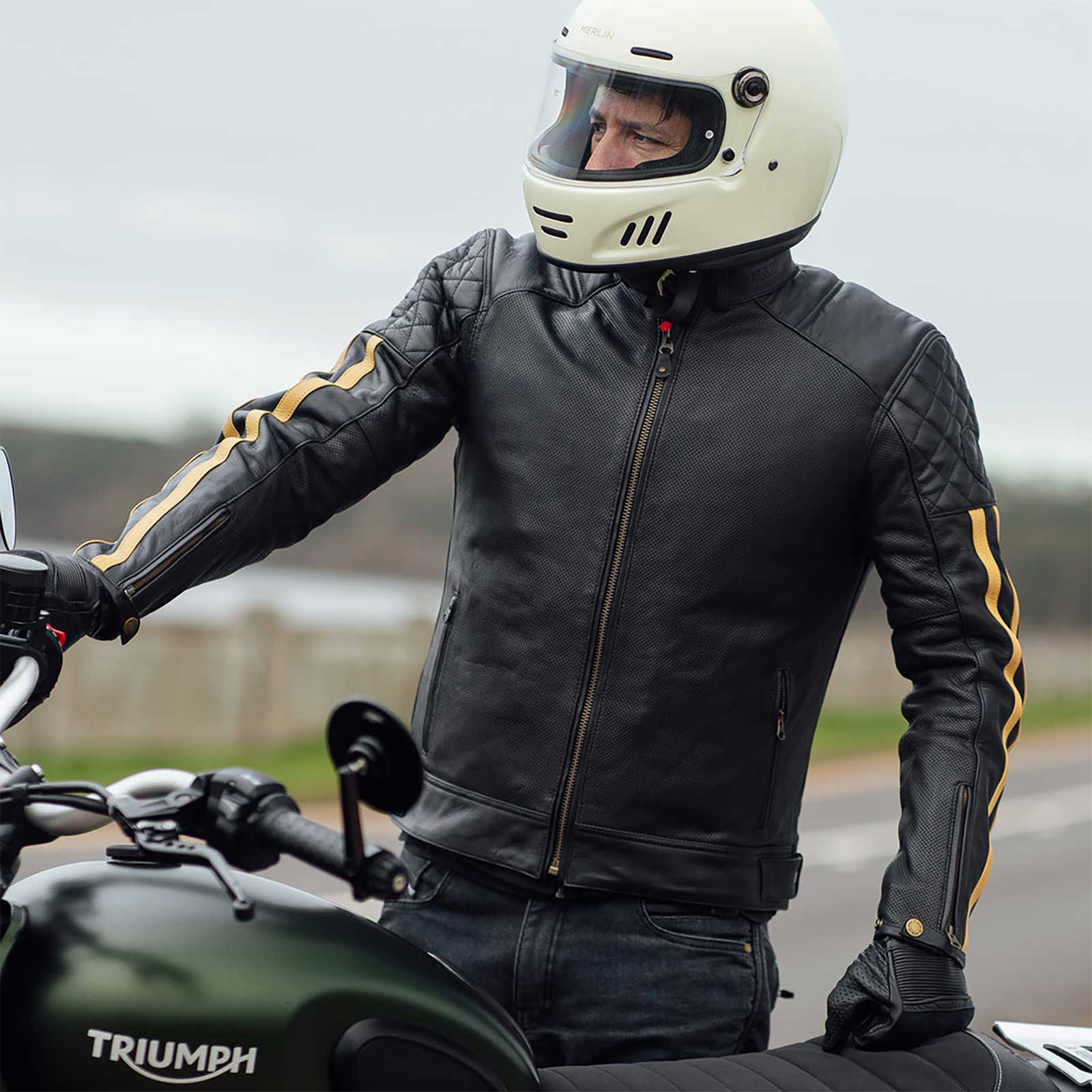 Merlin Icon D3O Motorcycle Leather Jacket AAA (Black/Gold)