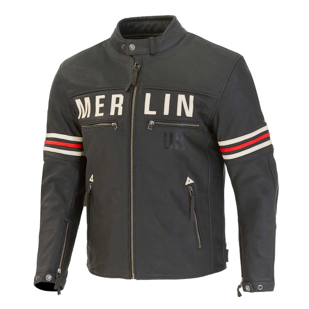 Merlin Revival D3O Motorcycle Leather Jacket (Black/Vintage