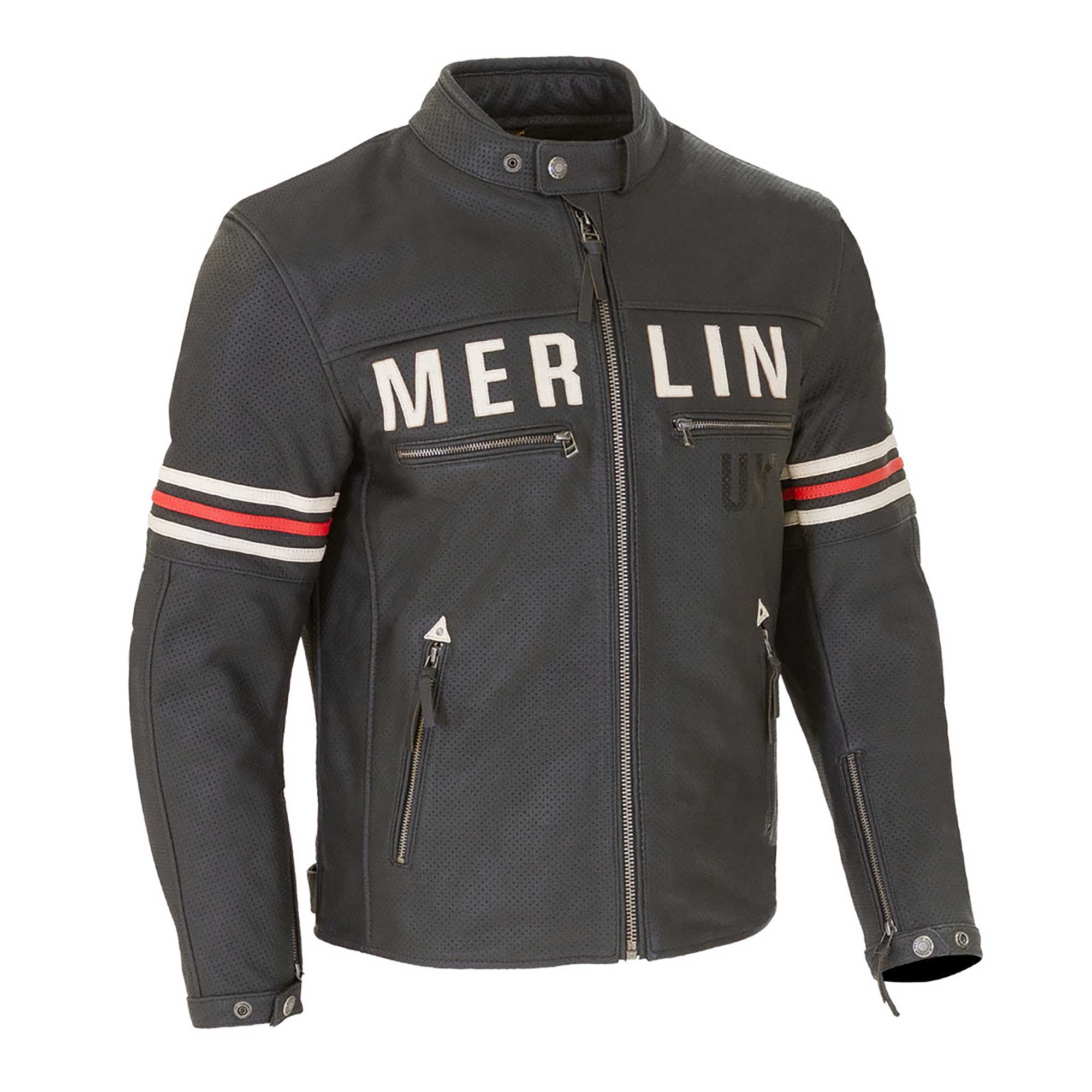 Merlin Revival D3O Motorcycle Leather Jacket (Black/Vintage