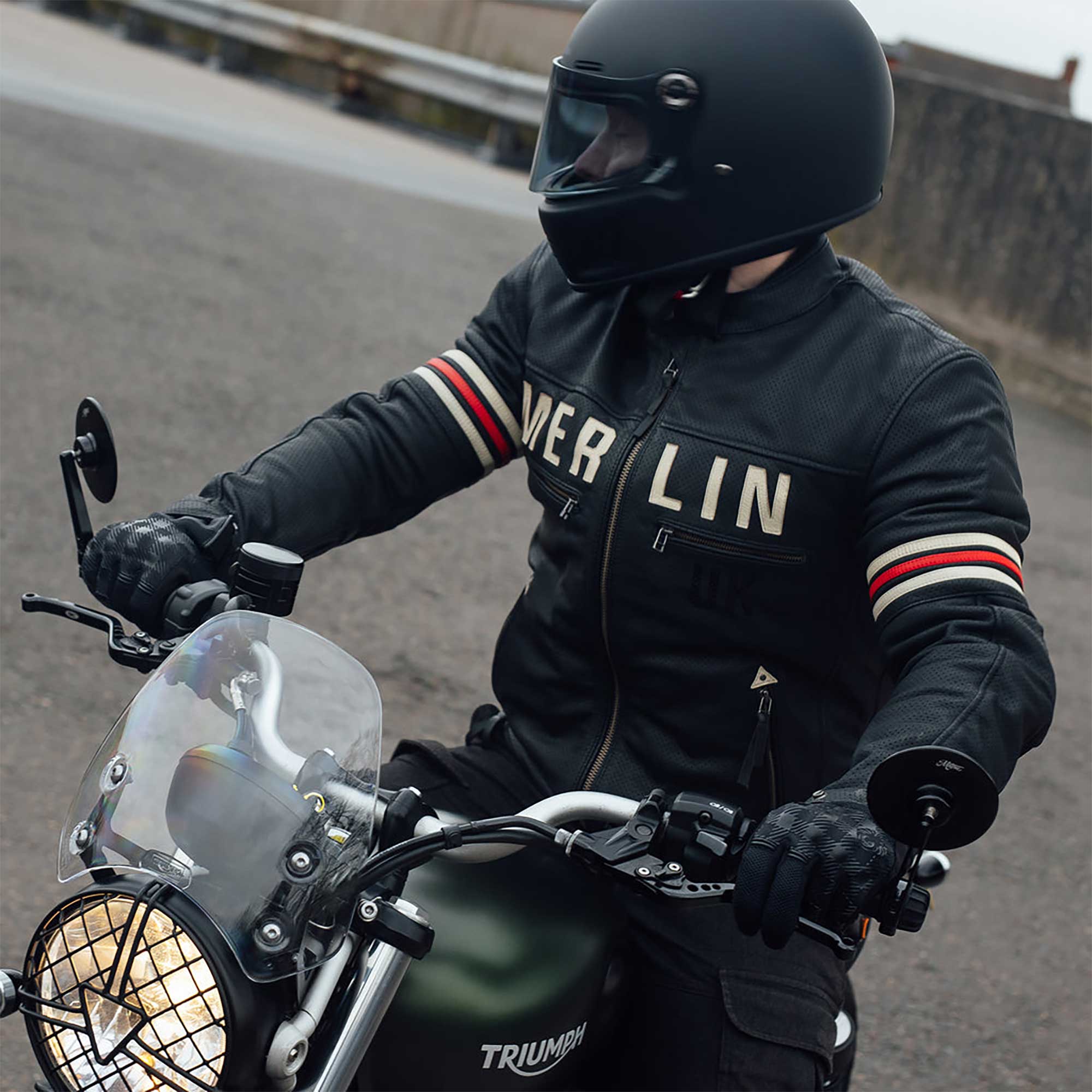 Merlin Revival D3O Motorcycle Leather Jacket (Black/Vintage