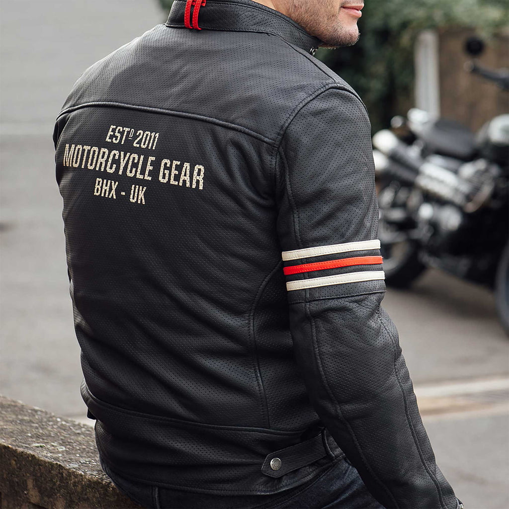 Merlin Revival D3O Motorcycle Leather Jacket (Black/Vintage